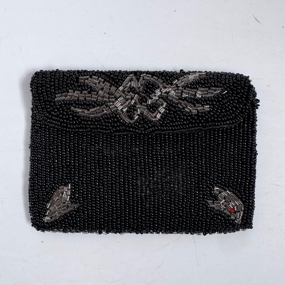 Vintage Black Beaded Wallet with Beaded Design
3.5”x4.75”